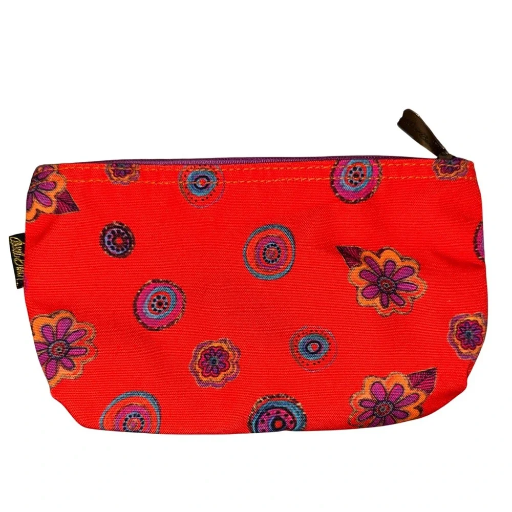 Laurel Burch NWOT Orange Red Floral Canvas Zip Cosmetic Makeup Travel Pouch